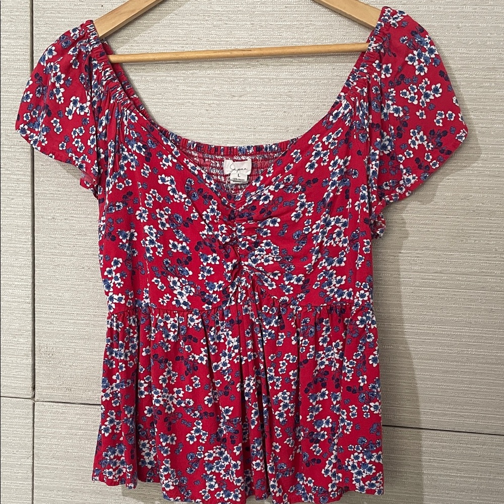 J. Crew Floral Print Women's Blouse - Red and Blue